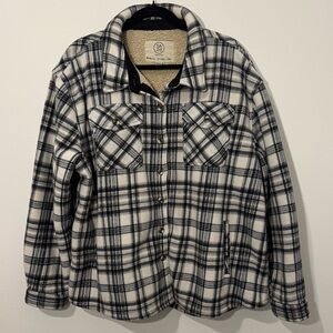 SAGE Collective Plaid Sherpa Lined Shacket Jacket Cream Black XXL
